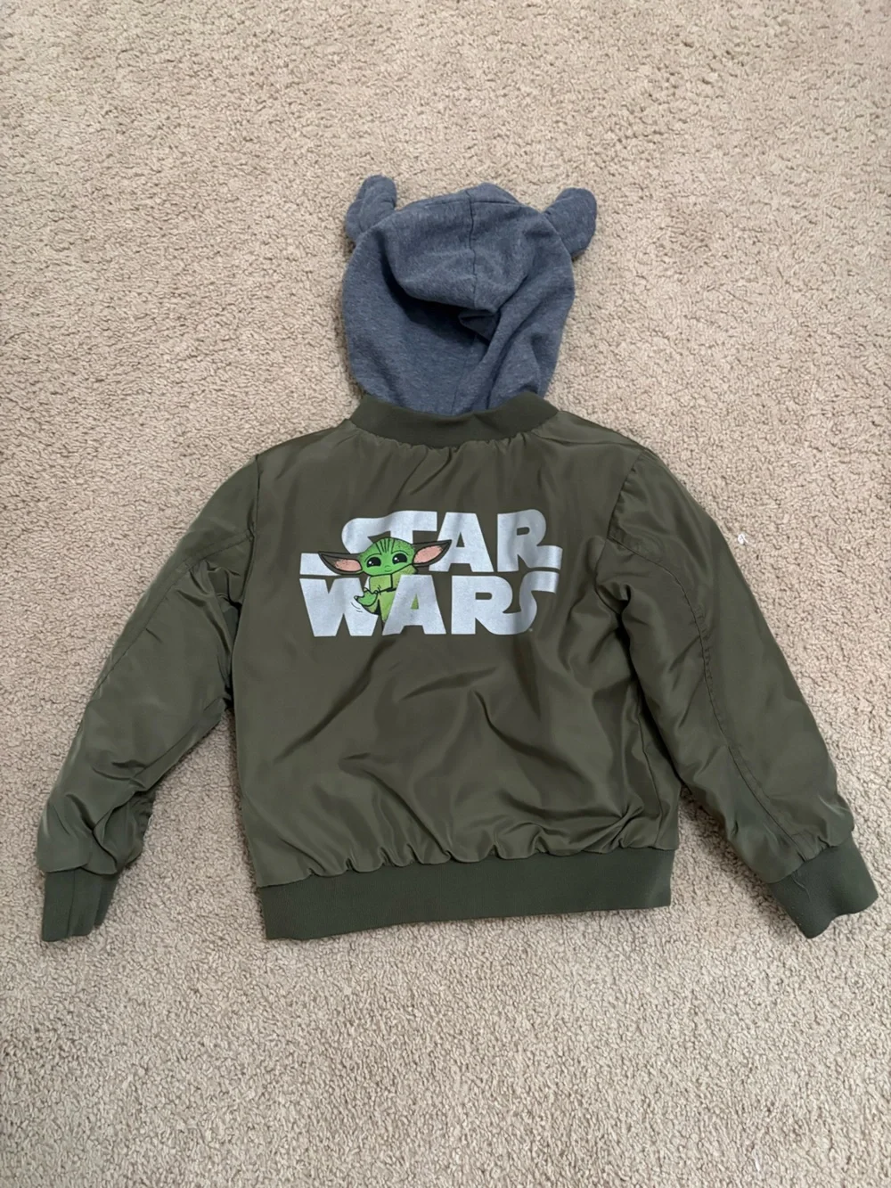 Star Wars Quilted Olive Green Jacket with Gray Hood Lining